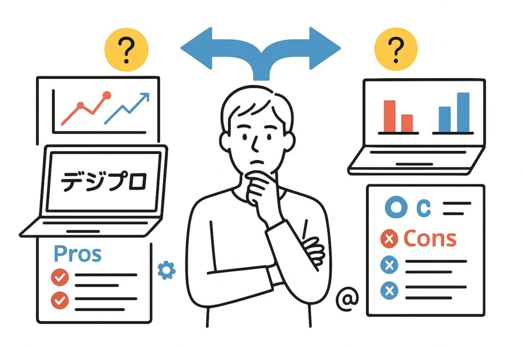 デジプロが向いている人の特徴を説明するイメージ（転職・副業・独立に強い）