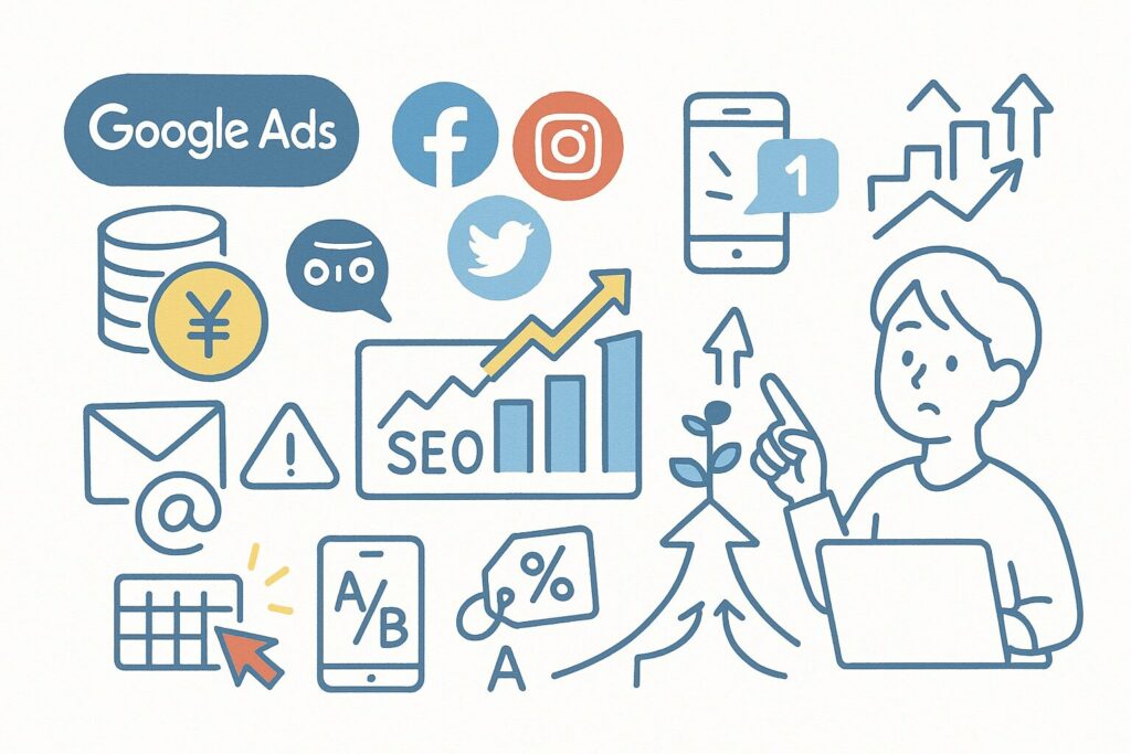 習得スキル一覧:Google広告/Meta広告/SEO/LP制作