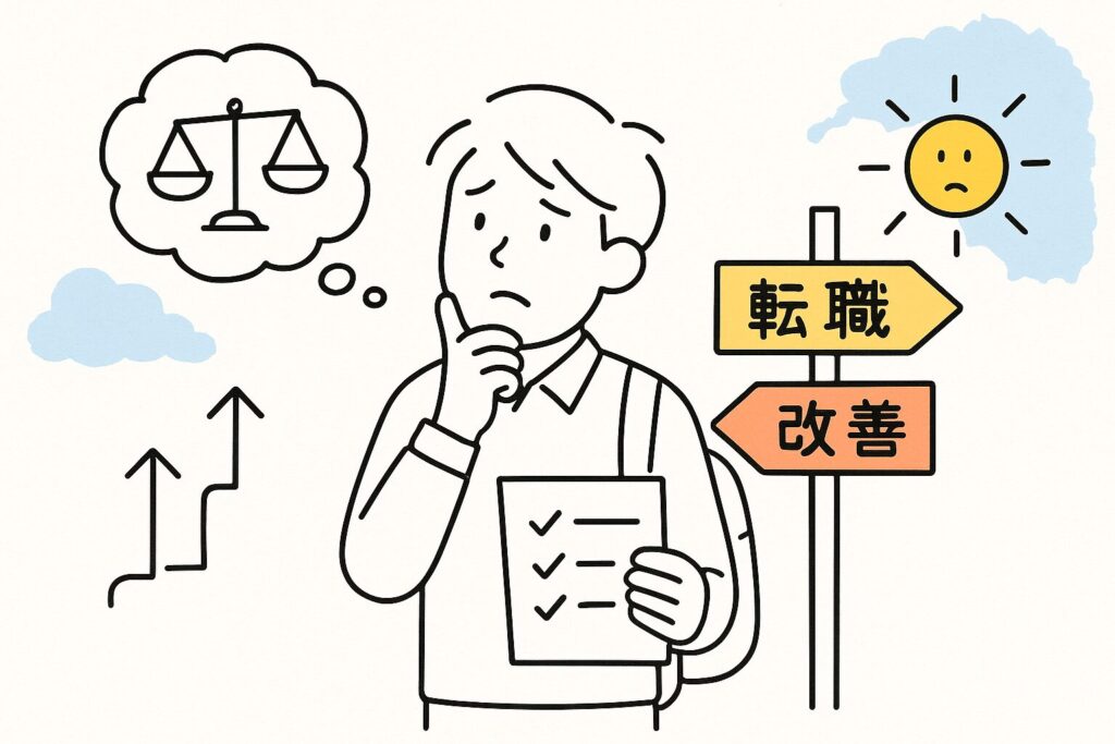 改善しない場合の選択肢と判断基準（第三者介入・異動や転職・幸福度マトリクス）
